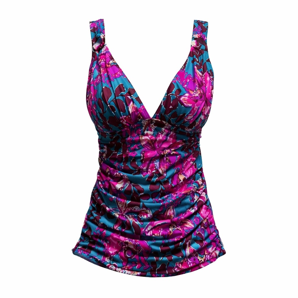 Lilly Pulitzer Tankini Top Size 2 Blue Pink Ruched Tummy Control Swim